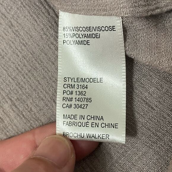 Brochu Walker Anglia Popover V-Neck Blouse Crinkle Gauze Fabric Taupe Medium - Picture 5 of 8